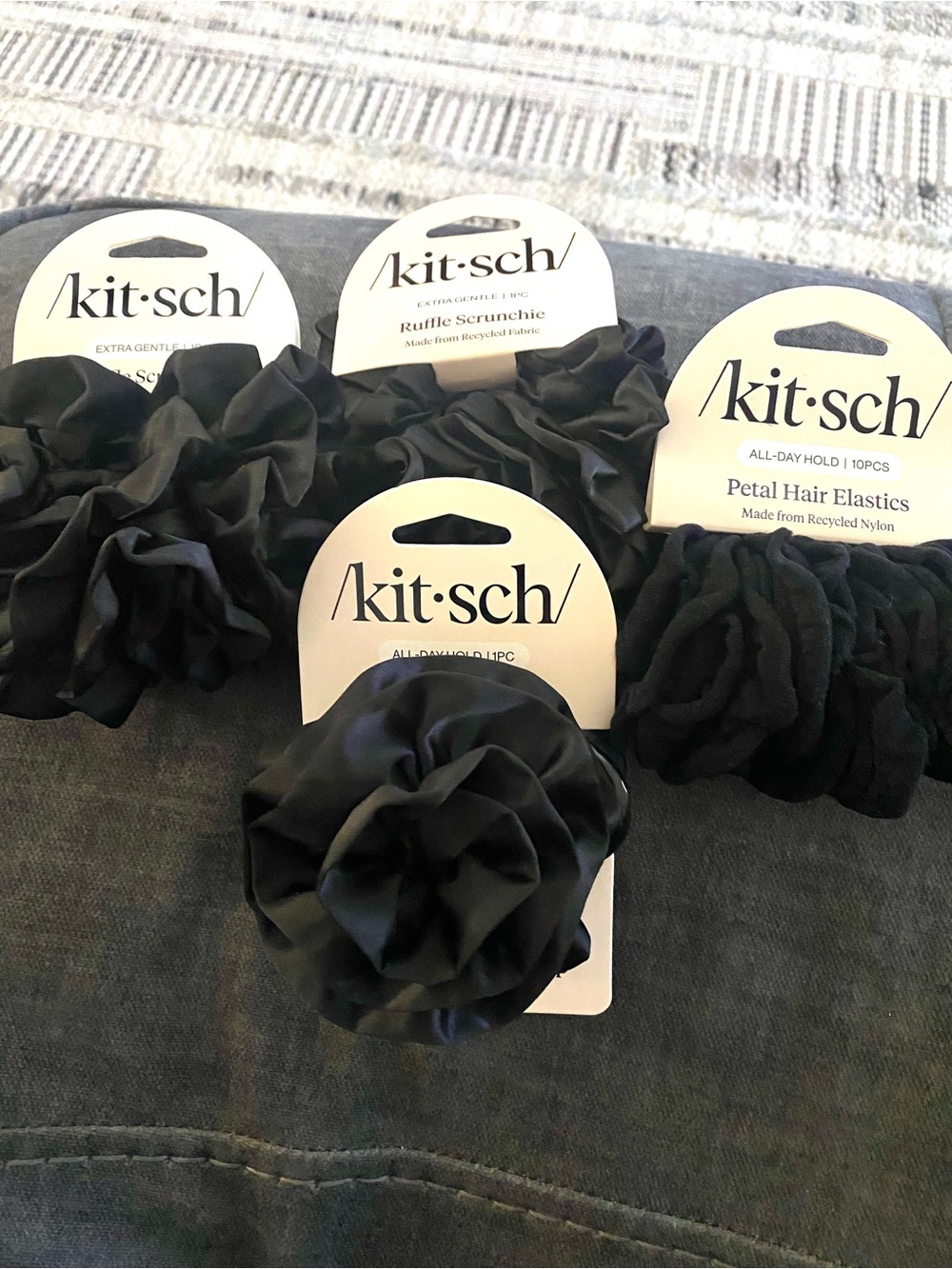 Kitsch Hair Accessories BUNDLE Scrunchies 2, Elastic Ties 10, Rosette Clip 1 NWT
